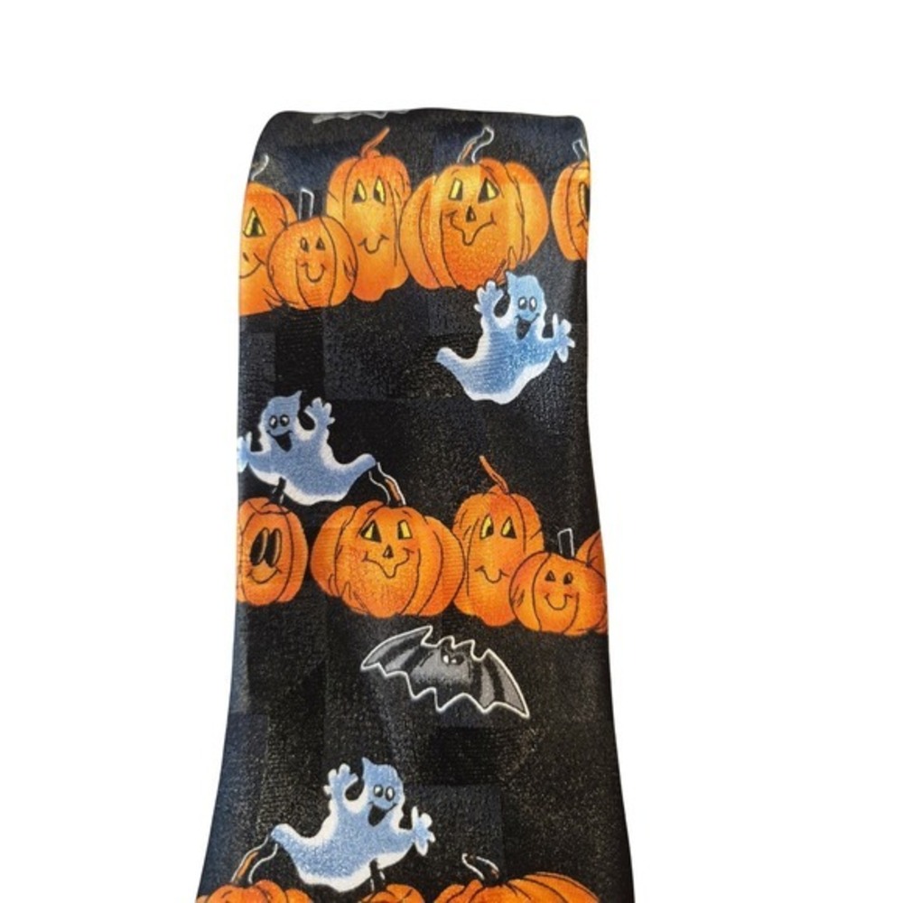 Novelty Ties Halloween‎ Tie Pumpkins Ghosts Bats Spooky Holiday Mens Necktie - Picture 3 of 8